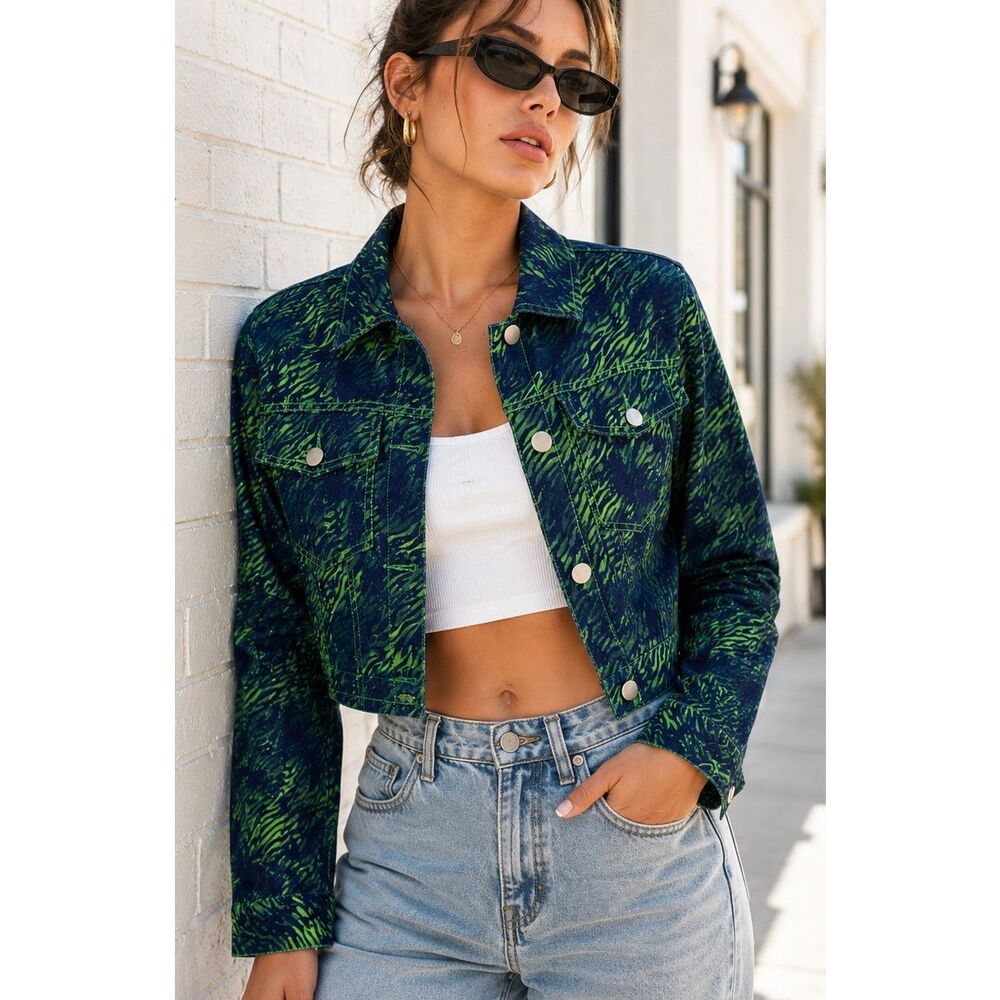 I.AM.GIA Green Tiger Mist Sinead Denim Jean Jacket Women’s XS Cropped